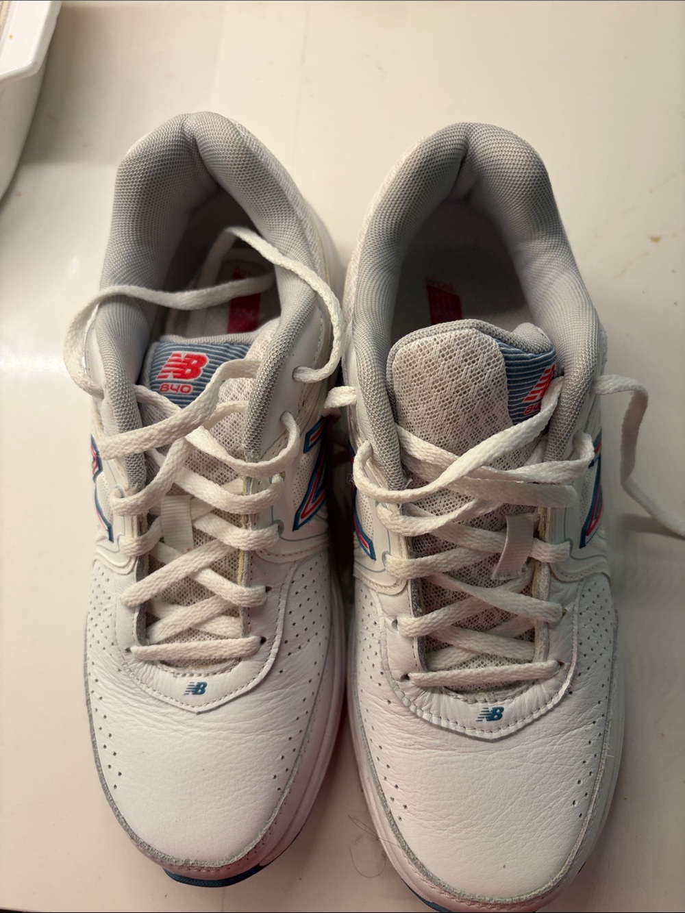 New Balance White Sneakers with Blue & Pink Accents